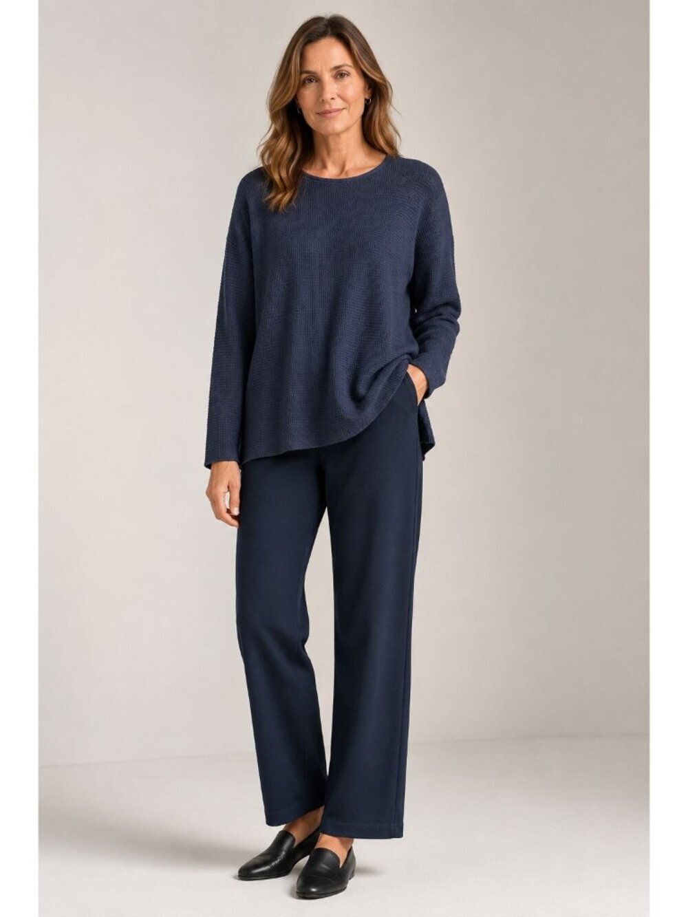 Eileen Fisher Womens Organic Linen Waffle Knit Long Sleeve Tunic Blue Xsmall